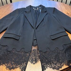 Chico's Black Scalloped Lace-Hem Blazer.
“Black Label “